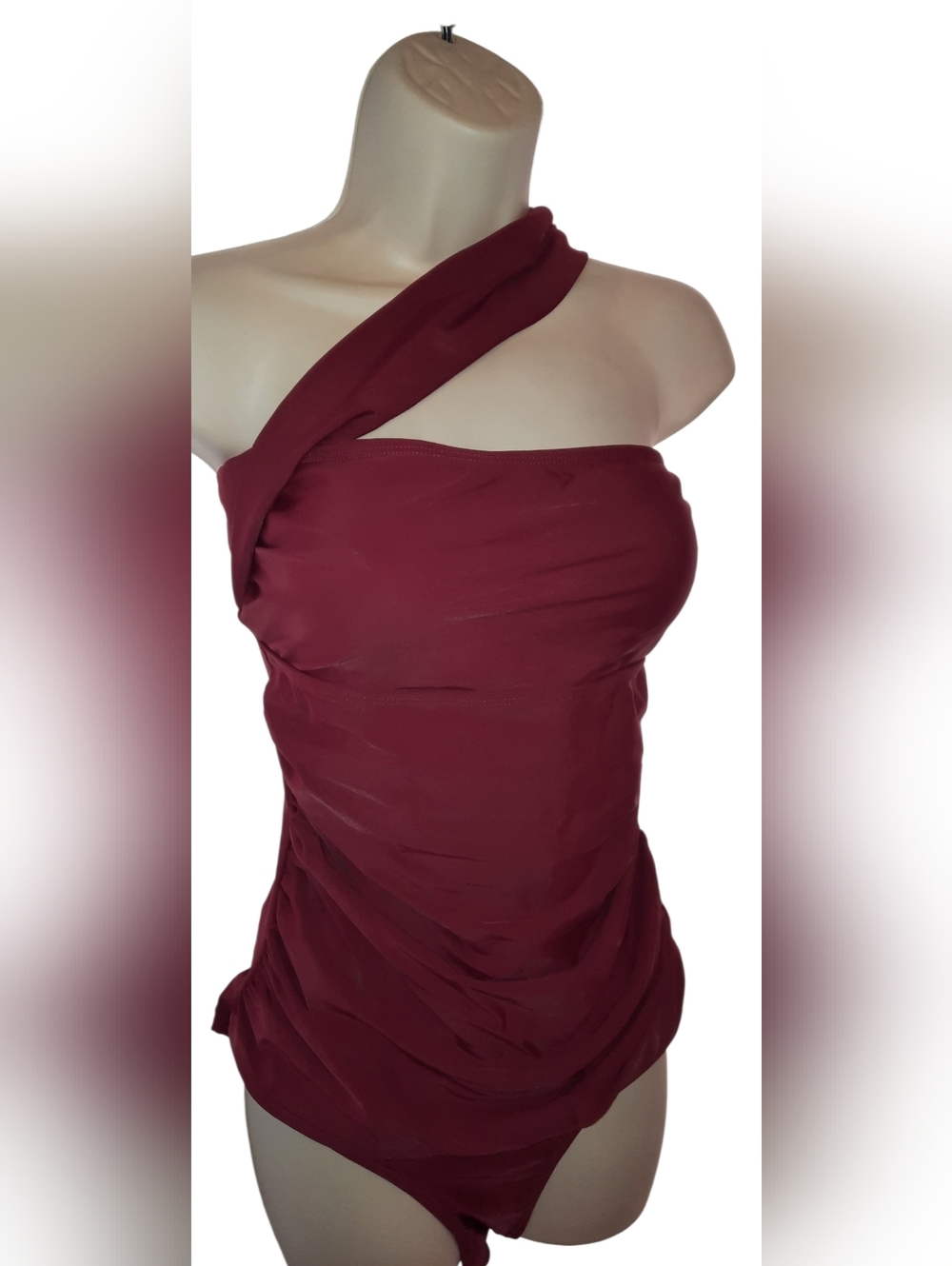 One-Shoulder Burgundy Women's Swim Bikini - Picture 4 of 13